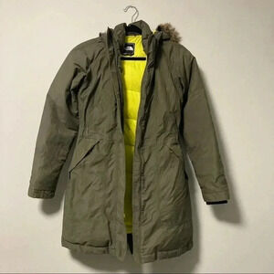 The North Face HyVent army green down  puffer parka hooded jacket